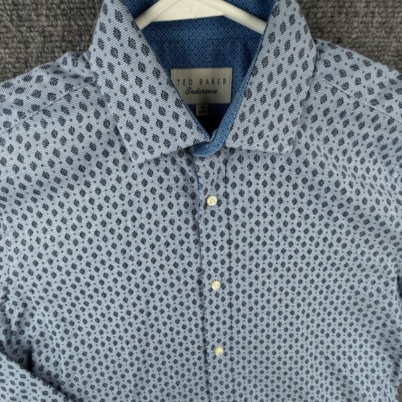 Ted Baker Endurance Button Up Shirt Adult Men Floral Fern Print Blue 15 32/33 - Picture 1 of 16